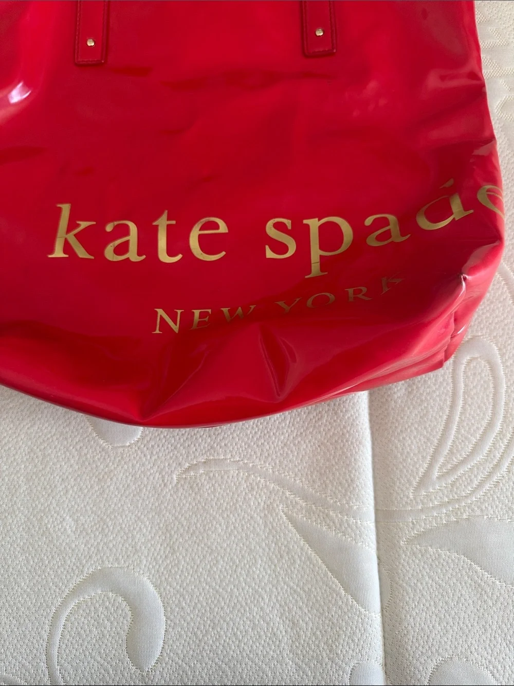 kate spade Red Patent Leather Tote with Gold Logo